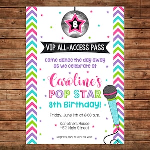 Girl Invitation Dance Disco Ball Popstar Pop Star Birthday Party - Can personalize colors /wording - Printable File or Printed Cards