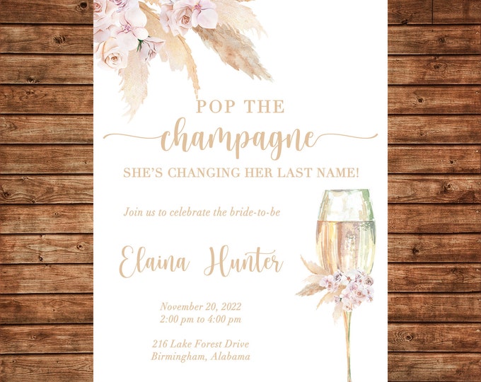 Invitation Watercolor Brunch Bubbly Watercolor Champagne - Can personalize colors /wording - Printable File or Printed Cards
