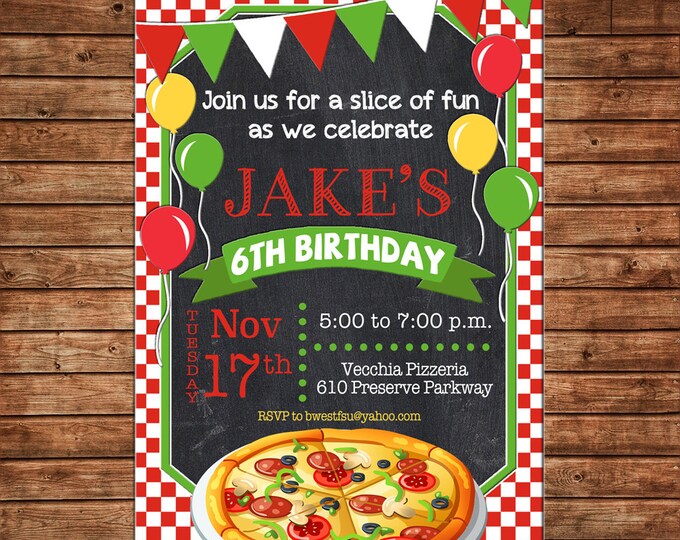 Boy or Girl Invitation Pizza Pizzeria Birthday Party - Can personalize colors /wording - Printable File or Printed Cards