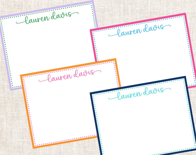 Personalized Custom Girl Stationery, Girl Notecards, Flat Note Cards, Preppy Stationery