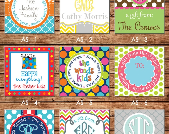 24 Square Personalized Family Sibling Boy Girl Enclosure Cards, Gift Stickers, Gift Tags