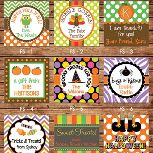 24 Square Personalized Halloween Fall Thanksgiving Enclosure Cards, Gift Stickers, Gift Tags