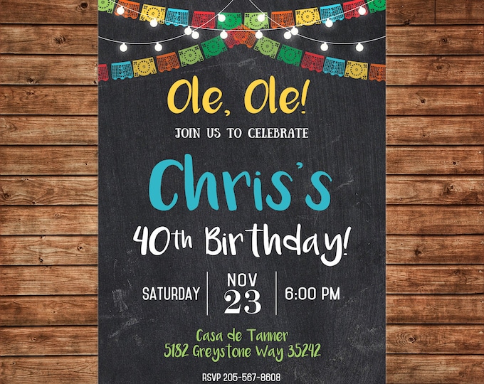 Boy Invitation Mexican Fiesta Shower Birthday Party - Can personalize colors /wording - Printable File or Printed Cards