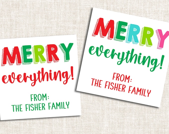 Personalized Christmas Gift Tags, Christmas Enclosure Cards, Christmas Gift Stickers, Merry Everything
