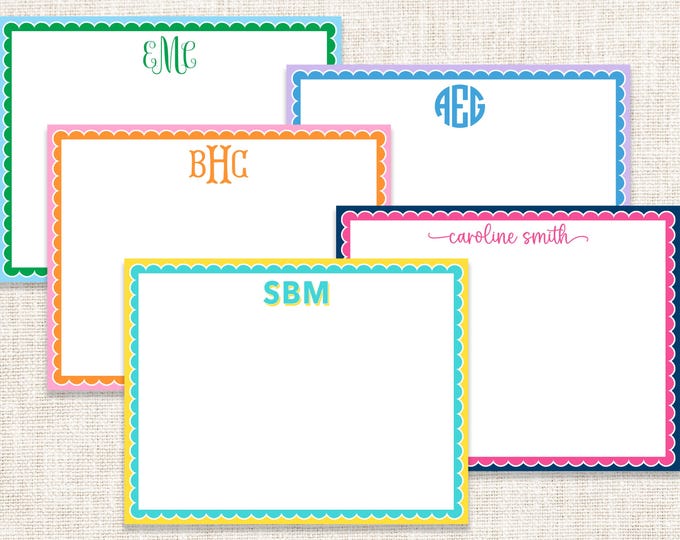 Personalized Custom Girl Stationery, Girl Notecards, Flat Note Cards, Preppy Stationery