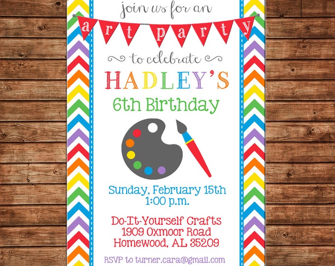 Boy or Girl Painting Paint Art Artist Pottery Birthday Party - Can personalize colors /wording - Printable File or Printed Cards