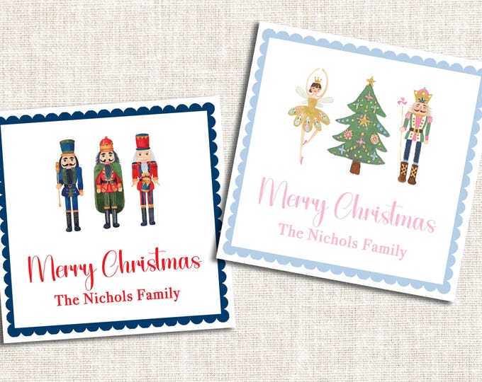 Personalized Christmas Gift Tags, Christmas Enclosure Cards, Christmas Gift Stickers, Nutcracker Design