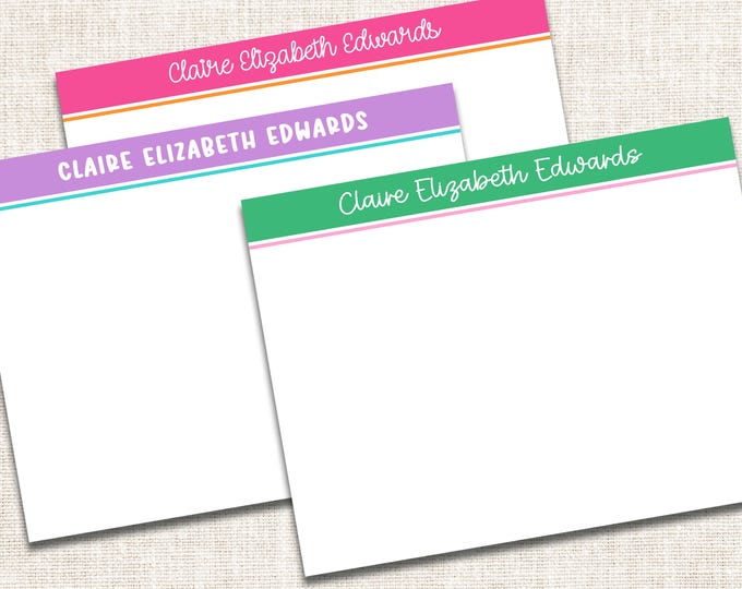 Personalized Custom Girl Stationery, Girl Notecards, Flat Note Cards, Preppy Stationery