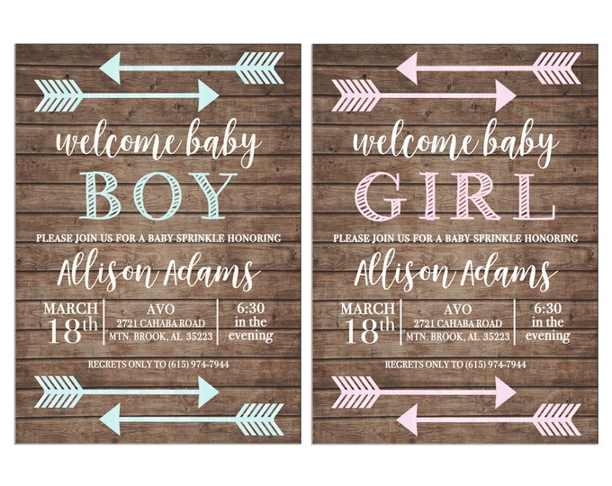 Boy or Girl Invitation Tribal Arrow Rustic Baby Shower Party - Can personalize colors /wording - Printable File or Printed Cards