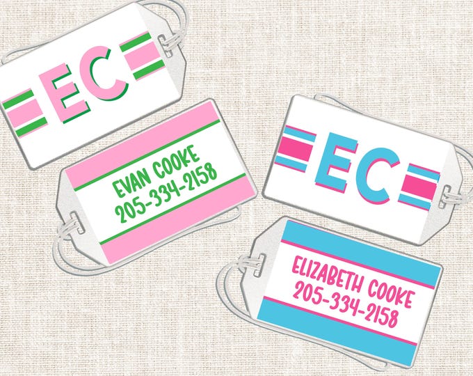 Personalized Girl Luggage Tag, Girl Bag Tag, Preppy Luggage Tag