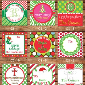 24 Square Personalized Christmas Red Green Enclosure Cards, Gift Stickers, Gift Tags