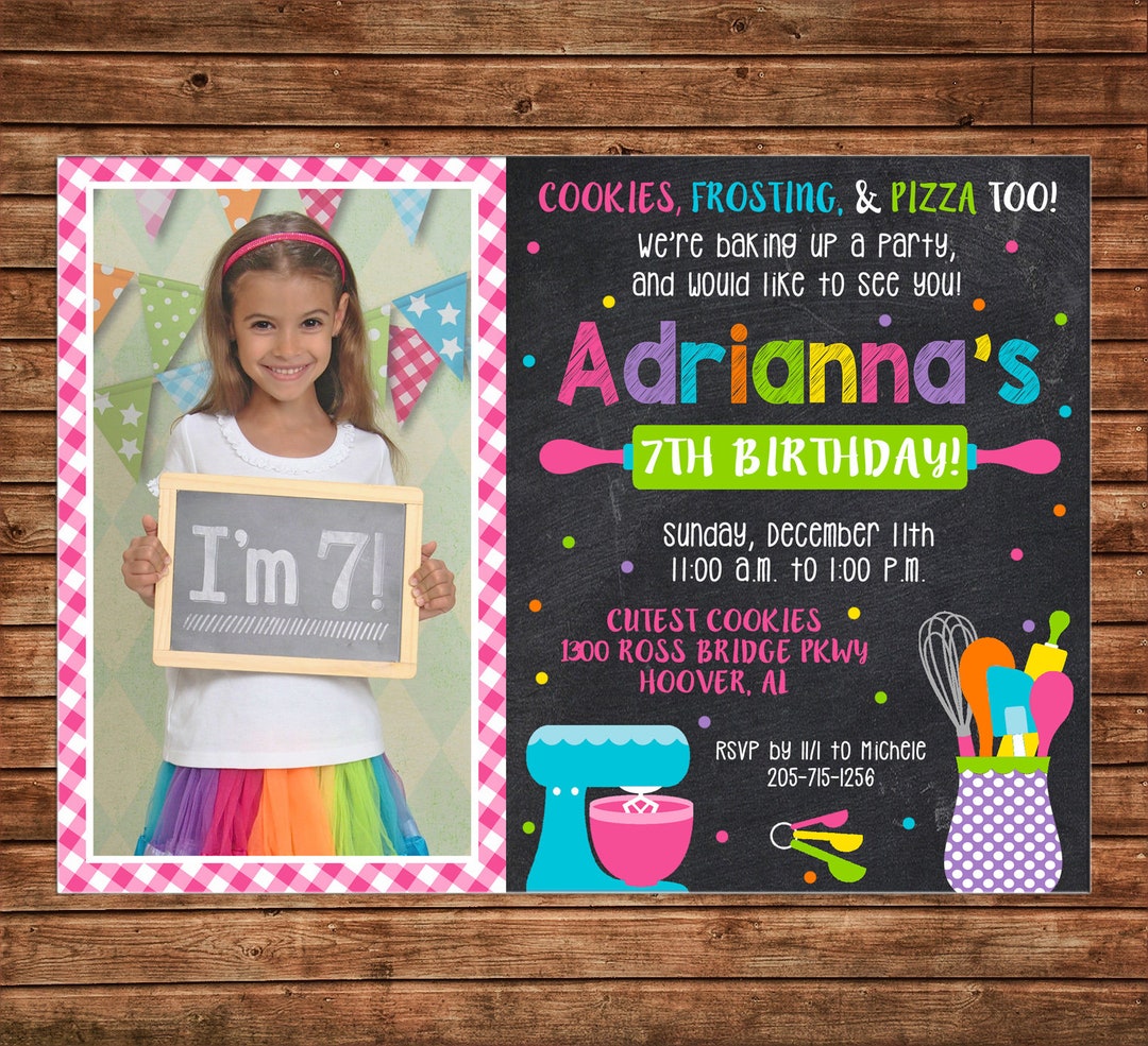 Girl Photo Invitation Baking Cooking Bake Birthday Party - Can ...