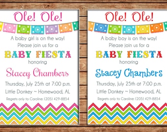 Boy or Girl Invitation Mexican Fiesta Baby Shower Birthday Party - Can personalize colors /wording - Printable File or Printed Cards