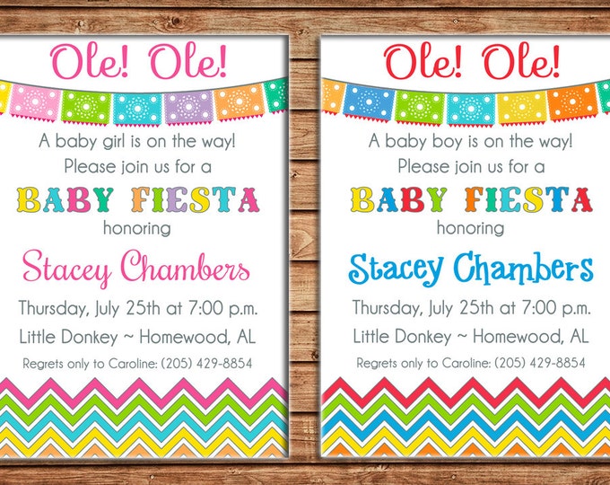 Boy or Girl Invitation Mexican Fiesta Baby Shower Birthday Party - Can personalize colors /wording - Printable File or Printed Cards