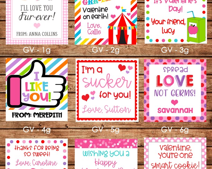 24 Square Girl Valentine Enclosure Cards, Gift Stickers, Gift Tags