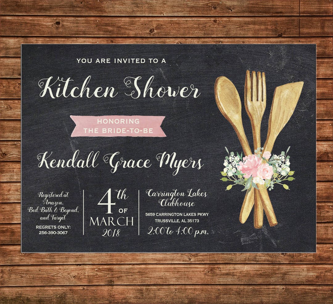 Invitation Watercolor Floral Kitchen Bridal Shower Wedding Party Can