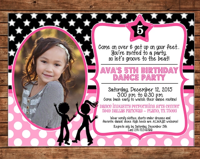 Girl Photo Invitation Dance DJ Hip Hop Birthday Party - Can personalize colors /wording - Printable File or Printed Cards