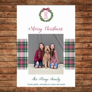 Christmas Holiday Photo Card Tartan Plaid Wreath - Can Personalize - Printable File