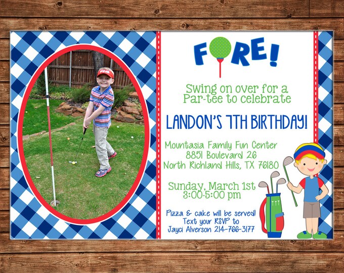 Boy Photo Invitation Putt Putt Miniature Golf Birthday Party - Can personalize colors /wording - Printable File or Printed Cards