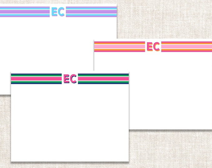 Personalized Custom Girl Stationery, Girl Notecards, Flat Note Cards, Preppy Stationery