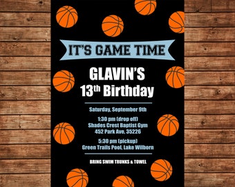 Boy Invitation Sports Basketball Birthday Party - Can personalize colors /wording - Printable File or Printed Cards