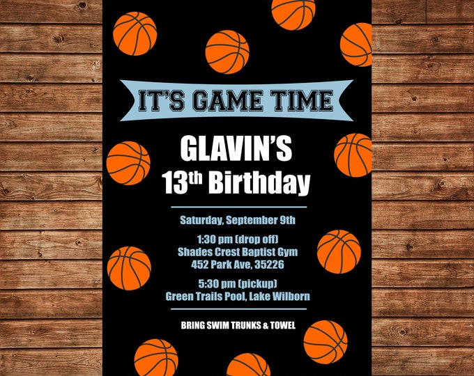 Boy Invitation Sports Basketball Birthday Party - Can personalize colors /wording - Printable File or Printed Cards