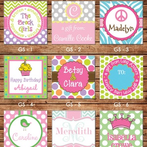 24 Square Personalized Girl Enclosure Cards, Gift Stickers, Gift Tags