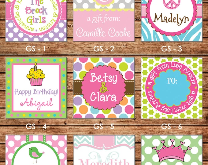 24 Square Personalized Girl Enclosure Cards, Gift Stickers, Gift Tags