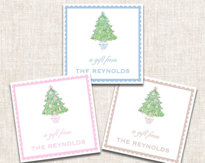 Personalized Christmas Gift Tags, Christmas Enclosure Cards, Christmas Gift Stickers, Watercolor Christmas Tree