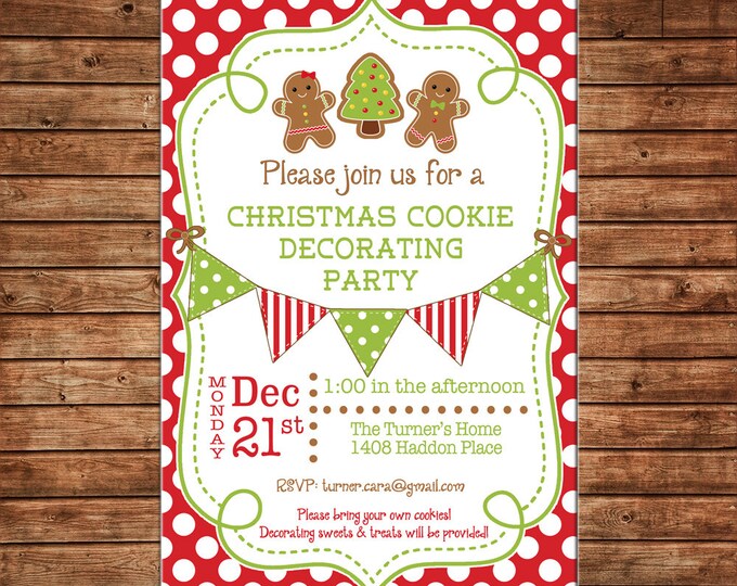 Christmas Invitation Gingerbread House Cookie Decorating Party - Can personalize colors /wording - Printable File or Printed Cards