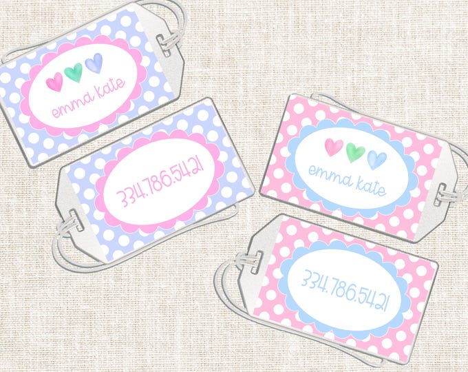 Personalized Girl Luggage Tag, Girl Bag Tag, Bow Luggage Tag, Heart Luggage Tag