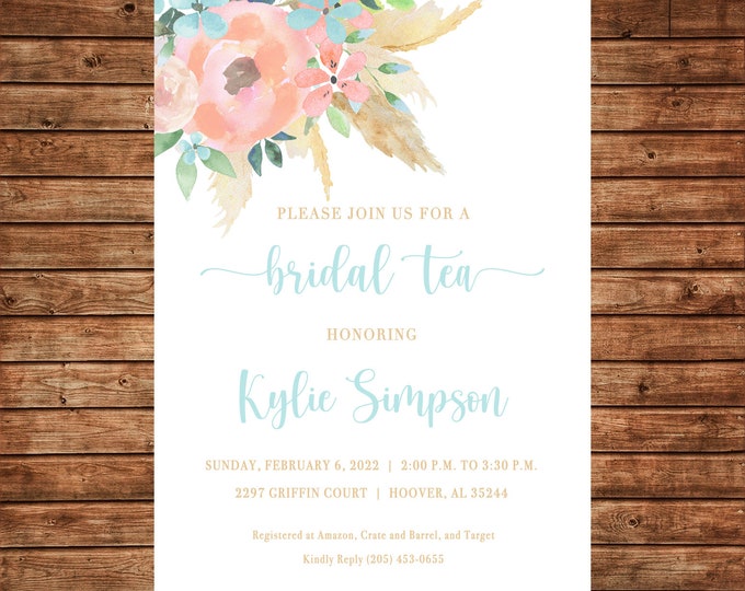 Girl Invitation Watercolor Flowers Feather Baby Shower Birthday Party - Can personalize colors /wording - Printable File or Printed Cards