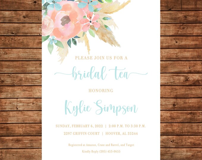 Girl Invitation Watercolor Flowers Feather Baby Shower Birthday Party - Can personalize colors /wording - Printable File or Printed Cards