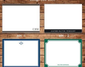 Personalized Masculine Man Men Guy Boy Simple Flat Notes Notecards Stationery with Envelopes - Design your own - Choose ONE DESIGN