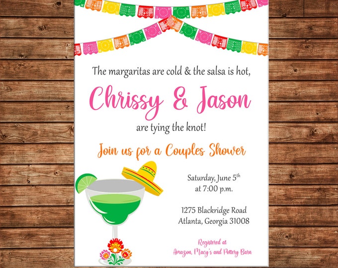 Invitation Mexican Fiesta Shower Couples Wedding Party - Can personalize colors /wording - Printable File or Printed Cards
