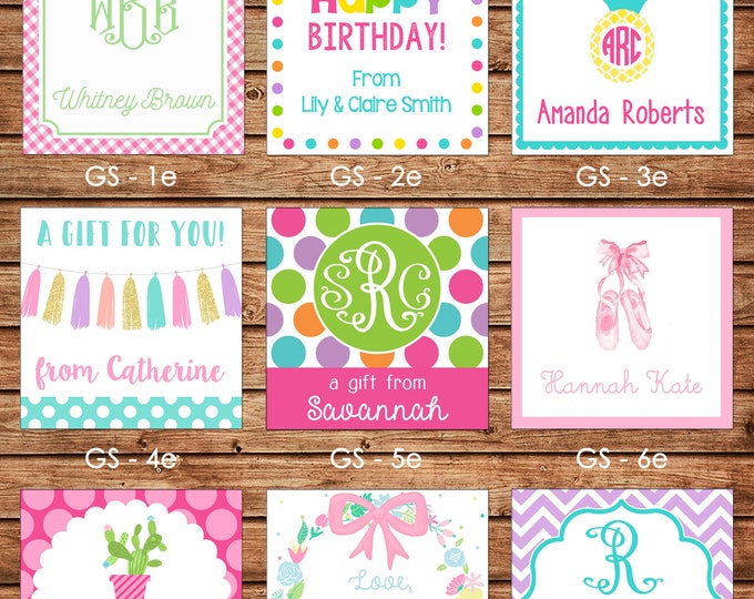 24 Square Personalized Girl Enclosure Cards, Gift Stickers, Gift Tags