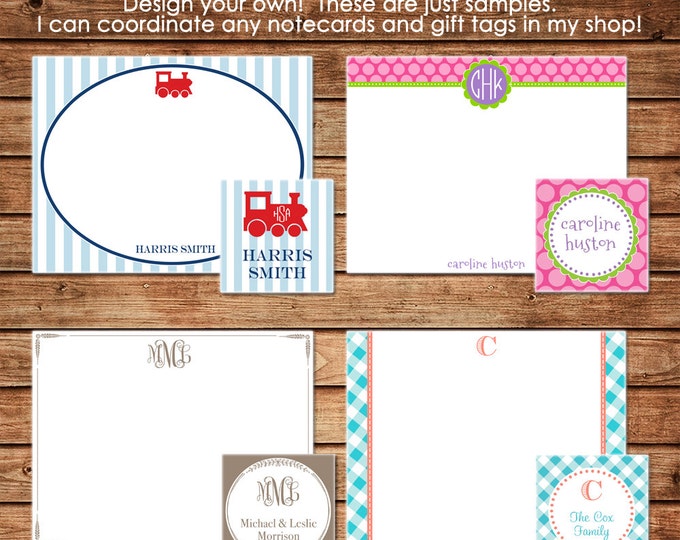Personalized stationery note cards with coordinating gift tags / enclosure cards - Design your own