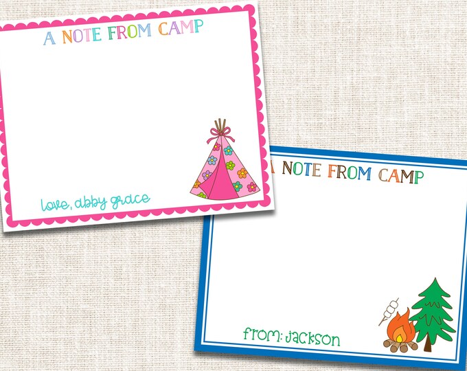Personalized Camp Stationery, Camp Personalized Notecards, A Note from Camp
