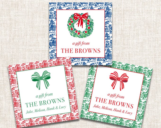 Personalized Christmas Gift Tags, Christmas Enclosure Cards, Christmas Gift Stickers, Christmas Chinoiserie