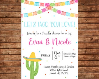 Invitation Mexican Fiesta Shower Taco Bout Love Wedding Party - Can personalize colors /wording - Printable File or Printed Cards