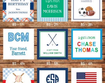 24 Square Personalized Boy Enclosure Cards, Gift Stickers, Gift Tags