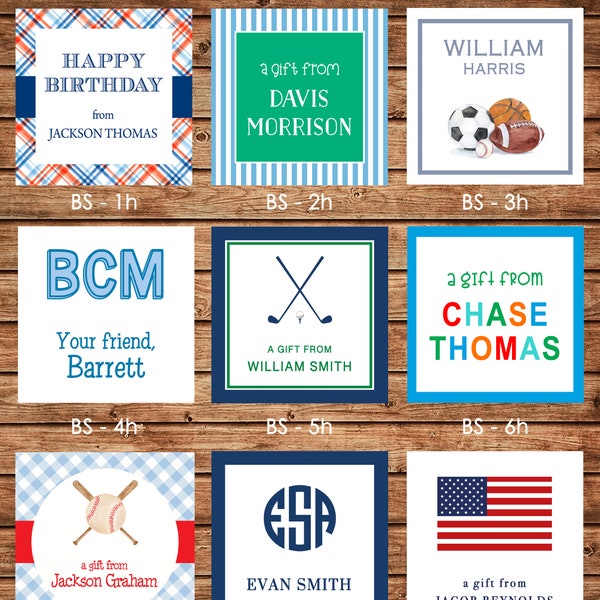 24 Square Personalized Boy Enclosure Cards, Gift Stickers, Gift Tags