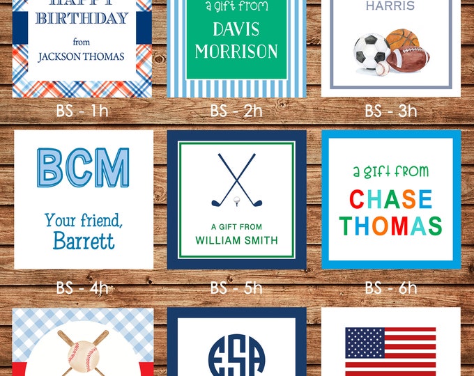 24 Square Personalized Boy Enclosure Cards, Gift Stickers, Gift Tags