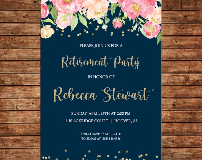 Girl Invitation Watercolor Flowers Baby Shower Birthday Retirement Party - Can personalize colors /wording - Printable File or Printed Cards