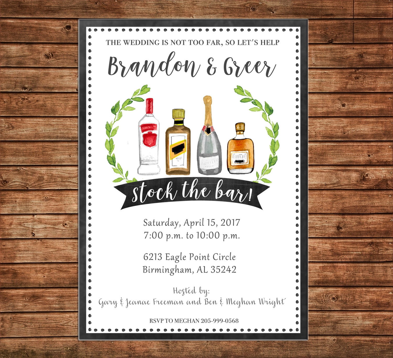 Invitation Stock the Bar Watercolor Wedding Bridal Shower Party - Can personalize colors