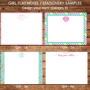 Personalized Girl Flat Notes Notecards Stationery with Envelopes - Design your own - Choose ONE DESIGN