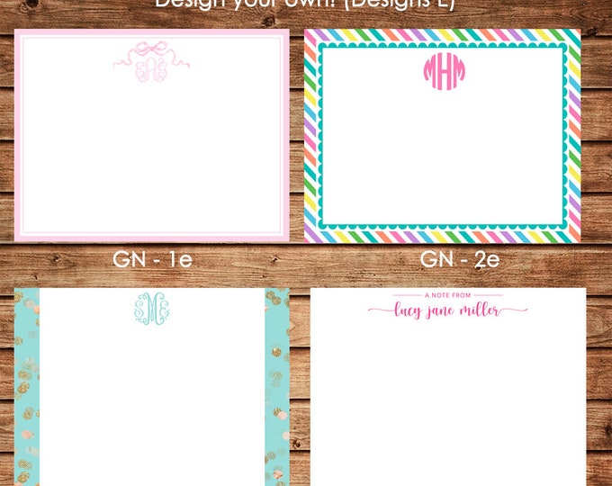 Personalized Girl Flat Notes Notecards Stationery with Envelopes - Design your own - Choose ONE DESIGN