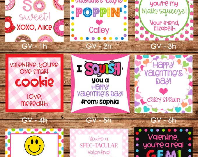 24 Square Girl Valentine Enclosure Cards, Gift Stickers, Gift Tags