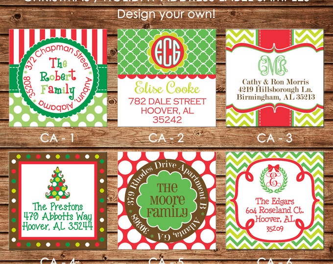 30 Square Return Address Labels Personalized Christmas Holiday  - Choose ONE DESIGN