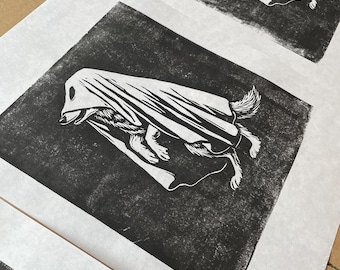 Ghost-Wolf or Wolf-Ghost linocut print